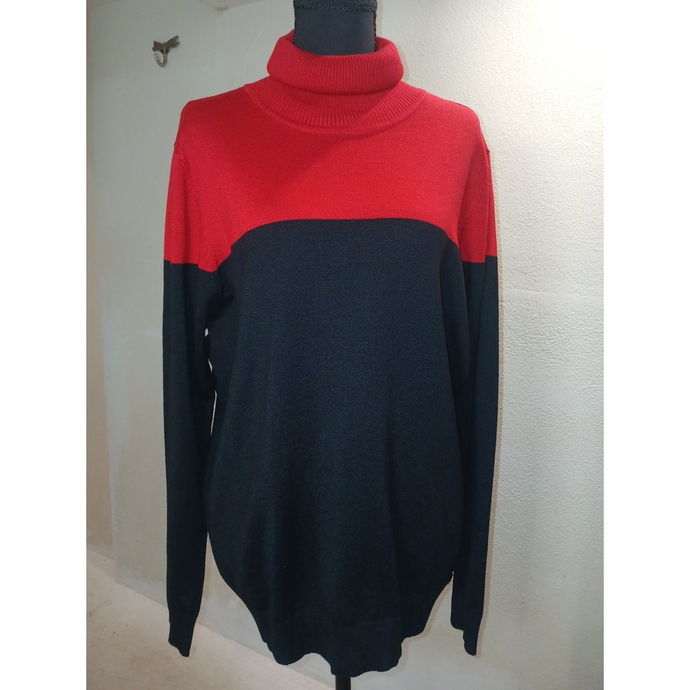 Calvin Klein Modern Essentials Red Black Colorblock Turtleneck Sweater XL NEW